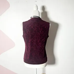 Vtg y2k 2000s Goth Top Medium Burgundy Floral Burnout Whimsigoth Vamp thumbnail 2