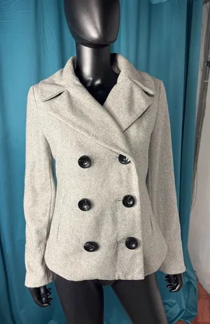 Merona Women Double‎ Breasted Gray Wool Blend Pea Coat Jacket Size Medium thumbnail 1