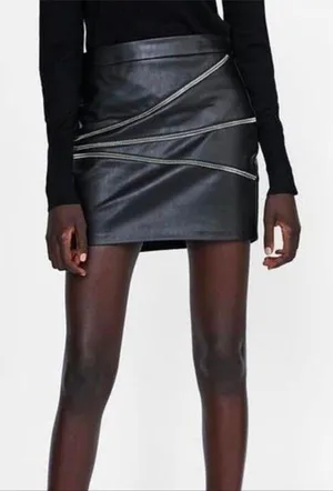 Zara Black Faux Leather Mini Skirt with Asymmetric Zippers Size XS thumbnail 1