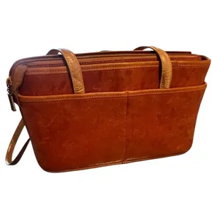 Brighton Shoulder Handbag Vintage Russet Brown Leather Croc Trim Purse Old Money thumbnail 4