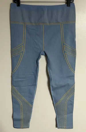 Fabletics Seamless High-Waisted Compressive Crop Leggings Size XL Blue &‎ Yellow thumbnail 1