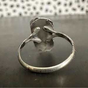 Vintage Sterling Silver Mother of Pearl Two Stone Leaf Detail Size 5.25 thumbnail 4