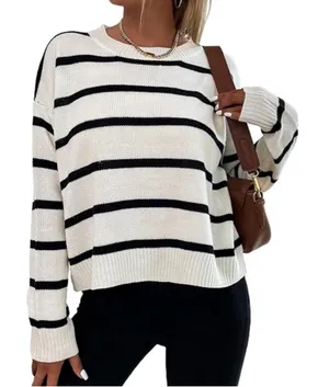 Oversized Striped Sweater White Size M thumbnail 1