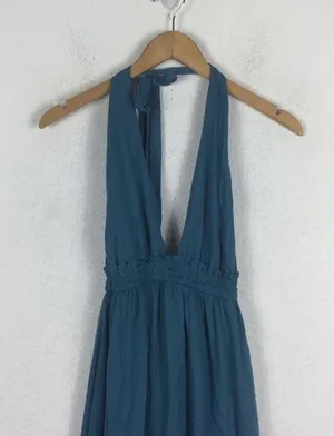 Lulus Unforgettable Night Maxi Dress XS Teal Blue Satin Halter Open Back Beach thumbnail 4