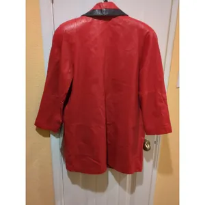 Tibor Womens Leather Coat Jacket Trench 80s Medium Red Long Vintage Korea thumbnail 8