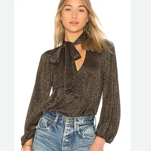 Revolve X Rachel Pally Gold Lurex Scarf Tie Neck Sweater thumbnail 2