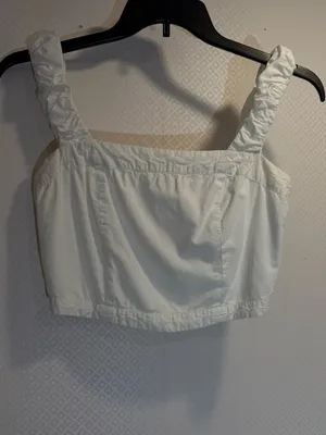 NWOT Free People Cream Elastic-Waist Cotton Ruffle Top thumbnail 4