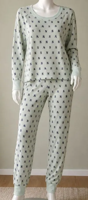 Victoria's Secret Waffle Knit Pajama set M Green Logo Soft Coquette thumbnail 1
