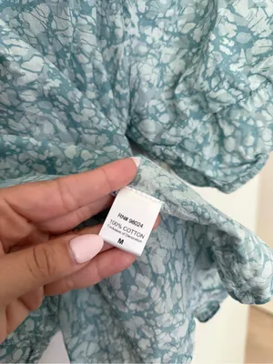 House of‎ Harlow 1960 Martine blouse seafoam Blue Floral Tie-Neck Puff Sleeve thumbnail 4
