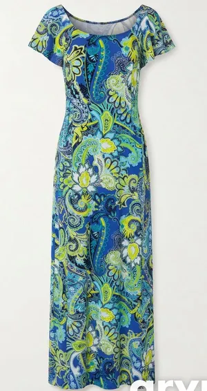 Attitudes by Renee Blue & Green Paisley Off-Shoulder Maxi thumbnail 1