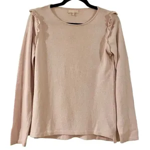 Benedetta B pink ruffle shoulder merino wool cashmere blend sweater M thumbnail 2