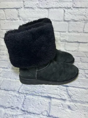 UGG Boots Womens 9.5 Classic Tall Shearling Winter Black Suede Leather Fur thumbnail 6