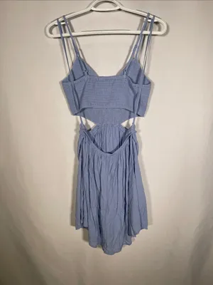 Aerie Womens Smocked Cut Out Mini Dress Blue Medium New With Tags thumbnail 5