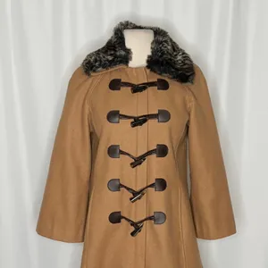 Anthropologie ELEVENSES‎ Melton Wool Toggle Coat Leopard Fur Collar Size 2 thumbnail 3
