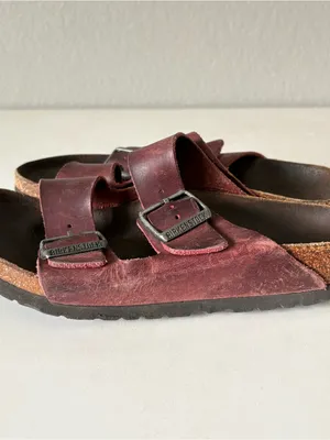 Birkenstock Slip-on Sandals Red Two Strap Woman’s Size 38 US 7-7.5 thumbnail 3