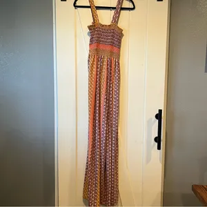 BUCKETLIST S Patchwork jumpsuit w/pockets one piece FLAW smocked bodice wide leg thumbnail 6