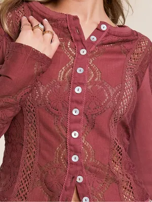 FREE PEOPLE Jae Knit Sheer Lace Long Sleeve Top Cardigan Cropped Y2K Boho XS thumbnail 7