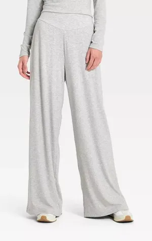 All in Motion Lounge Pants Womens XS Gray Wide Leg Ribbed High Waist Modal Soft thumbnail 1
