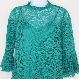 ZARA Lace Dress Sz XS Flower Patterns Green with matching slip thumbnail 6