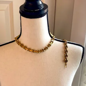 Vintage gold chunky necklace and bracelet thumbnail 1