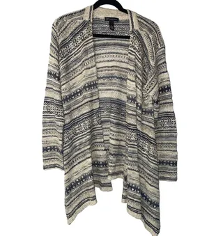 INC International Concepts Womens size XL Open Knit Sweater Cardigan Fair Isle thumbnail 1