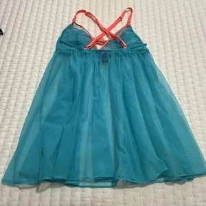 Victoria’s Secret Sheer Blue Coral Neon Lace Mesh Babydoll Lingerie Sz S Small thumbnail 5