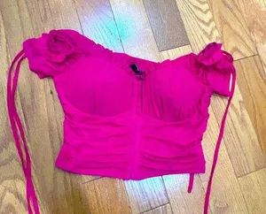 Windsor Hot Pink latches front Corset top Snitch ties on sleeves Size Large NEW thumbnail 1