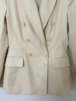 Zara Women’s S Ivory Faux Leather Double Breasted Blazer Quiet Luxury Minimalist Chic thumbnail 5
