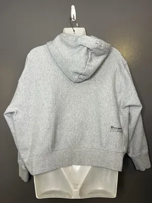 Champion Hoodie Womens XL Gray Full Zip Fleece Cropped Sweatshirt Logo Athletic thumbnail 6