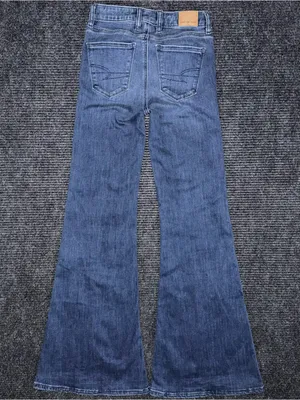 American Eagle Women’s Festival Flare Jeans Dark Wash Split Hem Seam Sz 00 Boho thumbnail 2