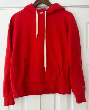 Rag & Bone Red Organic Cotton French Terry Hoodie Sweatshirt Medium thumbnail 1