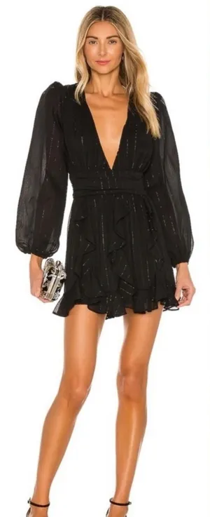 NWT NBD Revolve Anya Mini Puff Sleeve Dress in Black Metallic Women’s size Small thumbnail 1