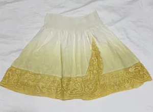 Free People Ombre Embroidered Mini‎ Skirt XS Yellow White Cotton Smocked Waist thumbnail 1