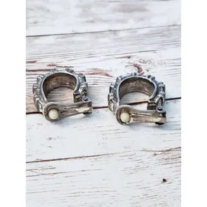 Vintage Clip On Earrings - Elongated Thick Hoops with Gems - Tarnished thumbnail 6