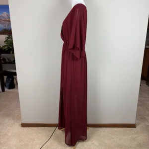 ANRABESS Maxi Dress‎ XL Maroon Sheer Lined Slit Dolman 3/4 Sleeve Elastic Waist thumbnail 10