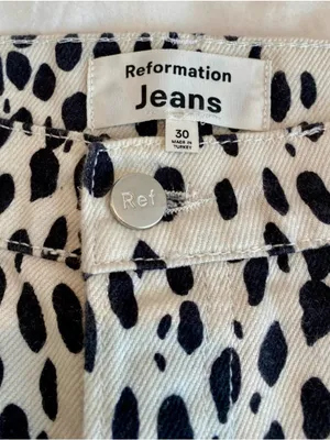 Reformation Cynthia Cheetah High Rise Straight Long Jeans | Size 30 thumbnail 5