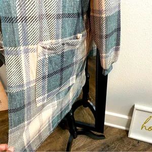 Cabincore Western Rustic Green Plaid Loose fit Long Cuff-sleeve Pockets Shacket thumbnail 11