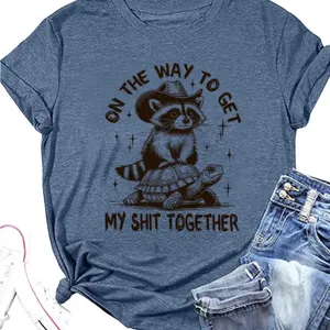 On The Way To Get My Shit Together Raccoon and Turtle Blue Tee size large unisex thumbnail 1