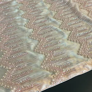Peach Pink Beaded Sequin‎ High Low Formal Dress Long Sleeve Pearl Detail Gown thumbnail 11