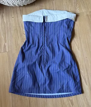 With Jean Navy Pinstripe Strapless Dress with White Trim thumbnail 1