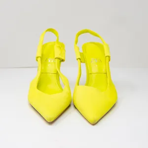 Zara Fabric Wrapped Pointed Toe Slingback High Heels Shoes Neon Yellow 7 thumbnail 2