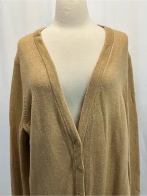 GAP V-Neck Button Cardigan Camel Tan Elbow Patches Wool Blend Grandpa Academia thumbnail 4
