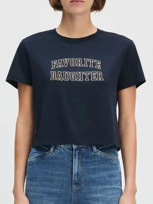 FAVORITE DAUGHTER (NWT) Cropped Collegiate Graphic Tee, Navy Burgundy, Size S thumbnail 2