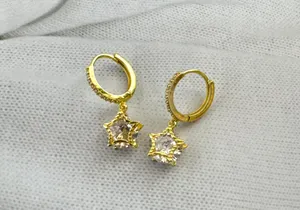 CZ Star Dangle Drop Earrings for Women,Pentagram Earrings thumbnail 1
