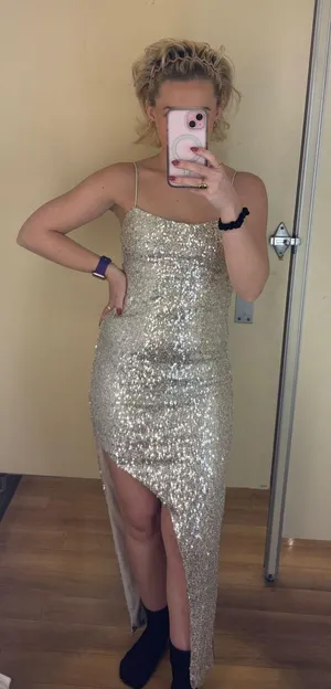 Gold Champagne Sequin Formal Maxi Gown XS thumbnail 5
