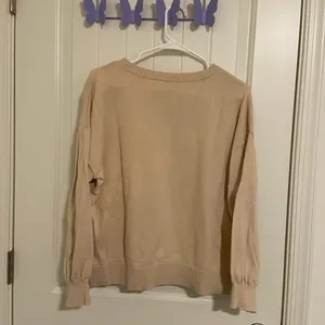 LOFT women’s tan pink Weekend thin knit‎ crewneck long sleeve sweater large thumbnail 6