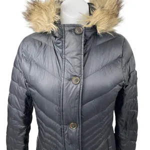 Abercrombie & Fitch Women's Black Fur Hooded Button Parka Puffer Coat Jacket S thumbnail 3