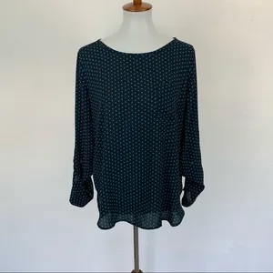 Loft Polka Dot Blouse Teal Blue Long Sleeve Workwear‎ Career Top Medium Blouse thumbnail 8