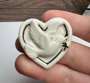 Signed Lenox Porcelain Peace Dove Heart Christmas Holiday Brooch Pin thumbnail 1