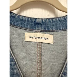 Reformation Colby Denim Mini Dress Blue Button Front‎ Sleeveless Size 4 thumbnail 4